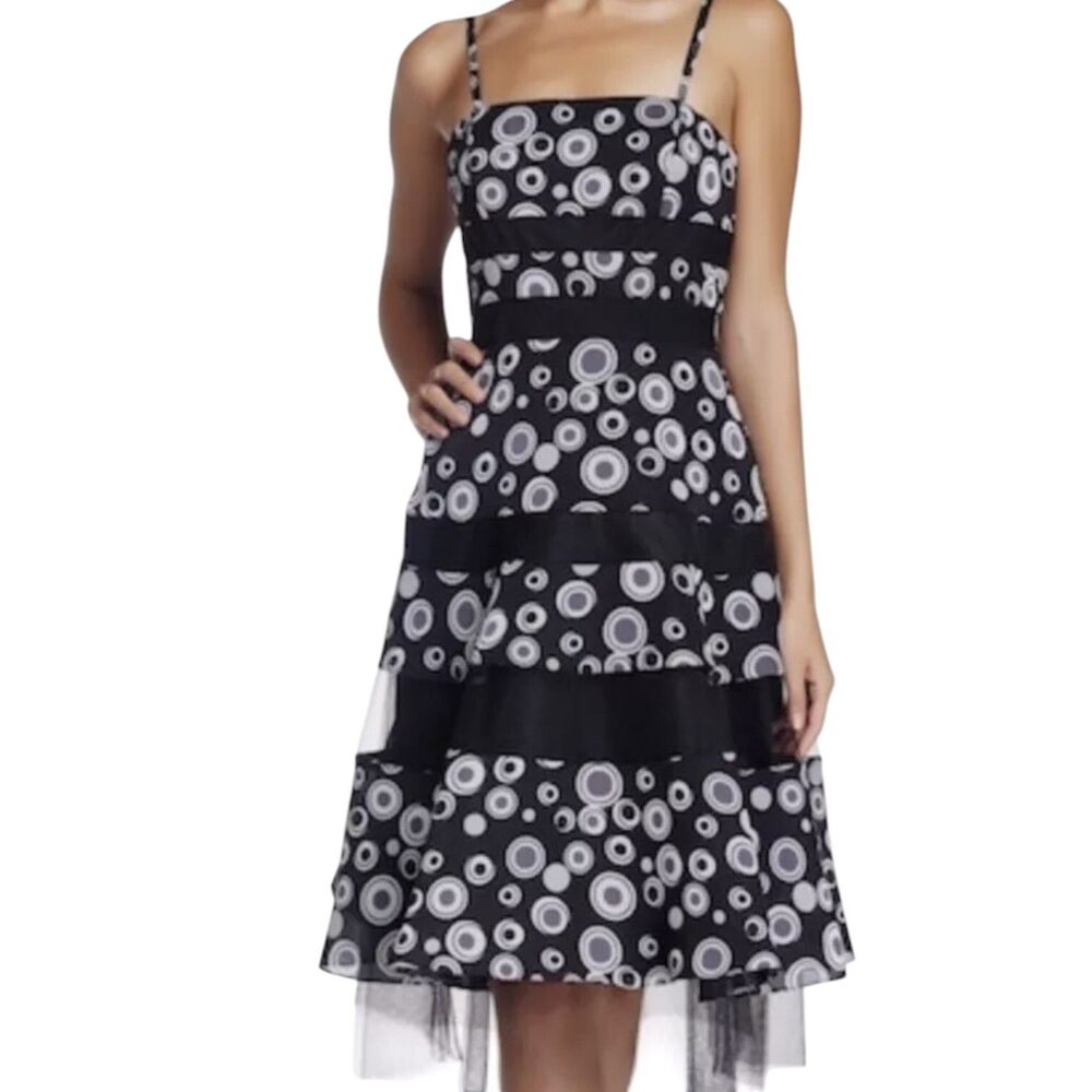 Pamella‎ Roland Designer Black & White Polka Dot Tulle Cocktail Dress $650 Sz 2